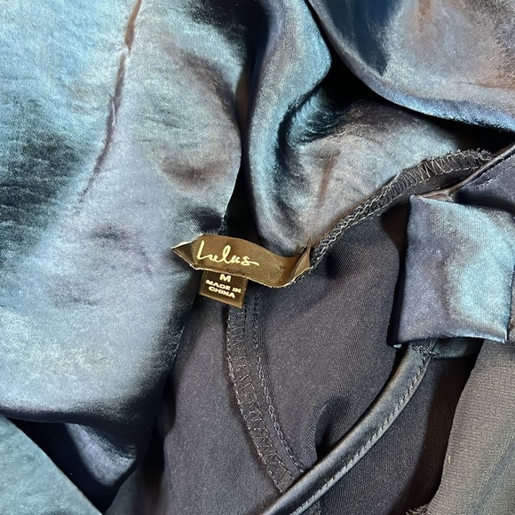 NWOT Incredible Love Navy Satin Cowl Back Midi Slip Dress - Picture 6 of 6